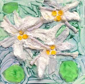 Tactile Painting of White Flowers